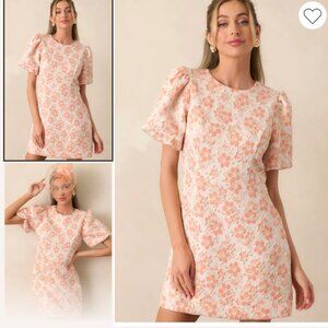 Apricot Jacquard Floral Mini Dress